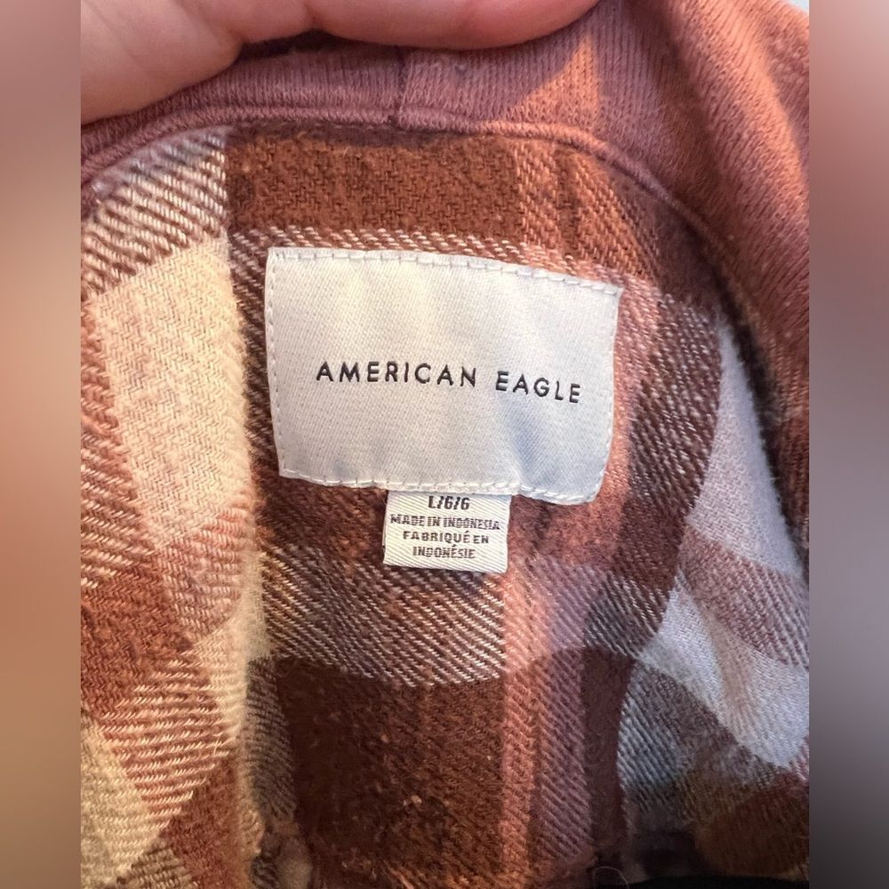 American Eagle Plaid Hooded Jacket brown-orange - Picture 5 of 6